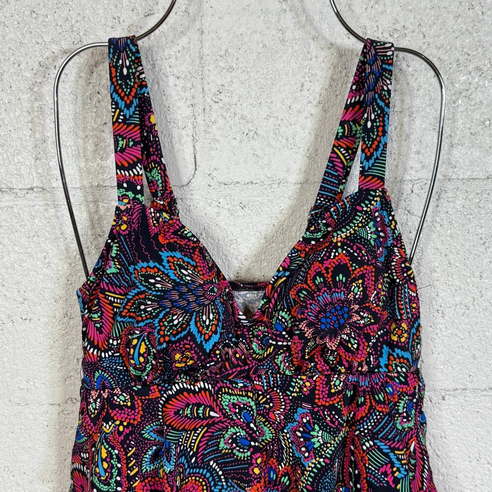 Swim Solutions Women's Printed Tiered One-Piece Swimsuit Navy Multi 8 MSRP $99 - Picture 2 of 13